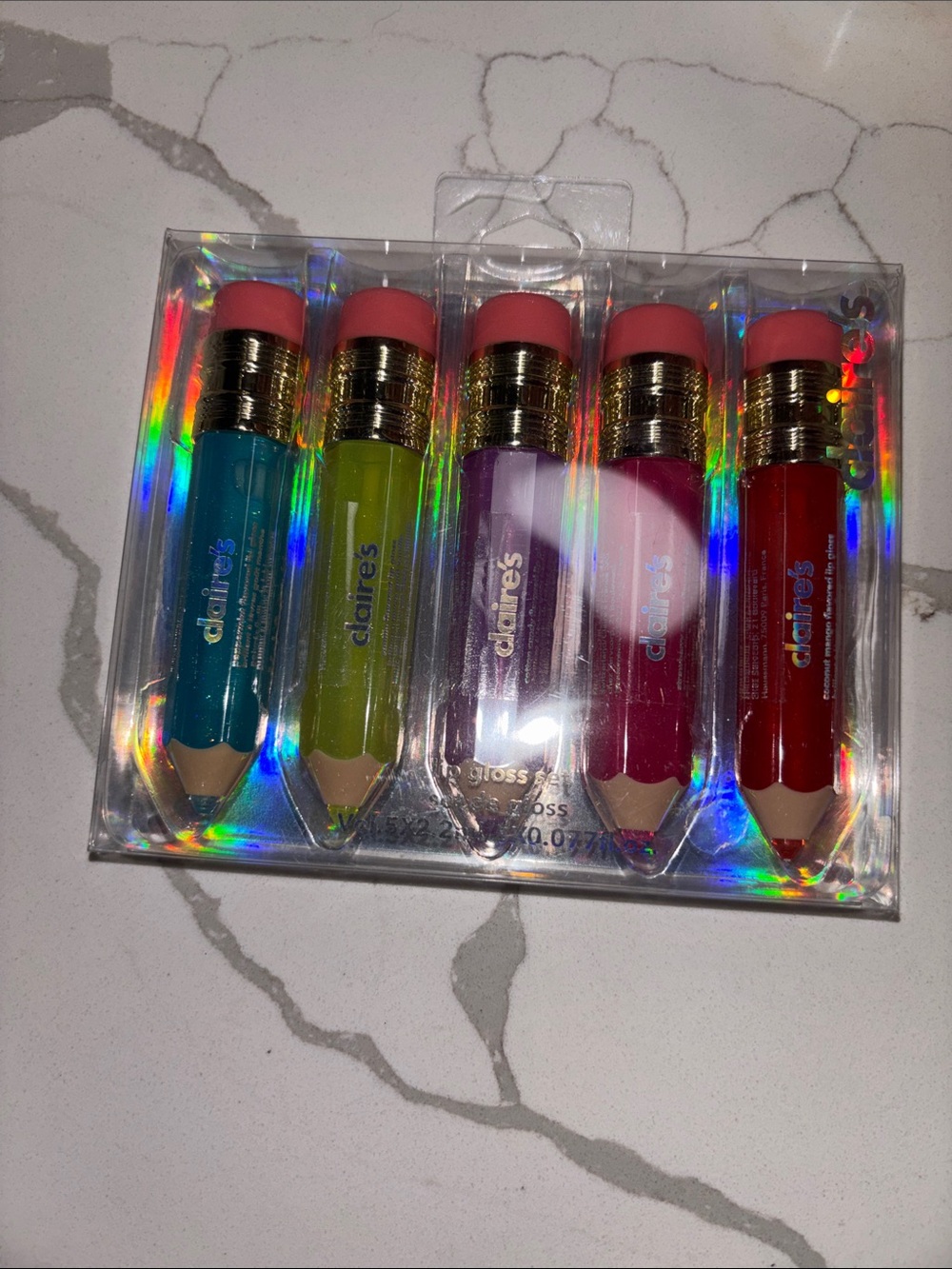 Claire's Pencil-Shaped Lip Gloss Set in Blue, Lime, Purple, Magenta & Red
